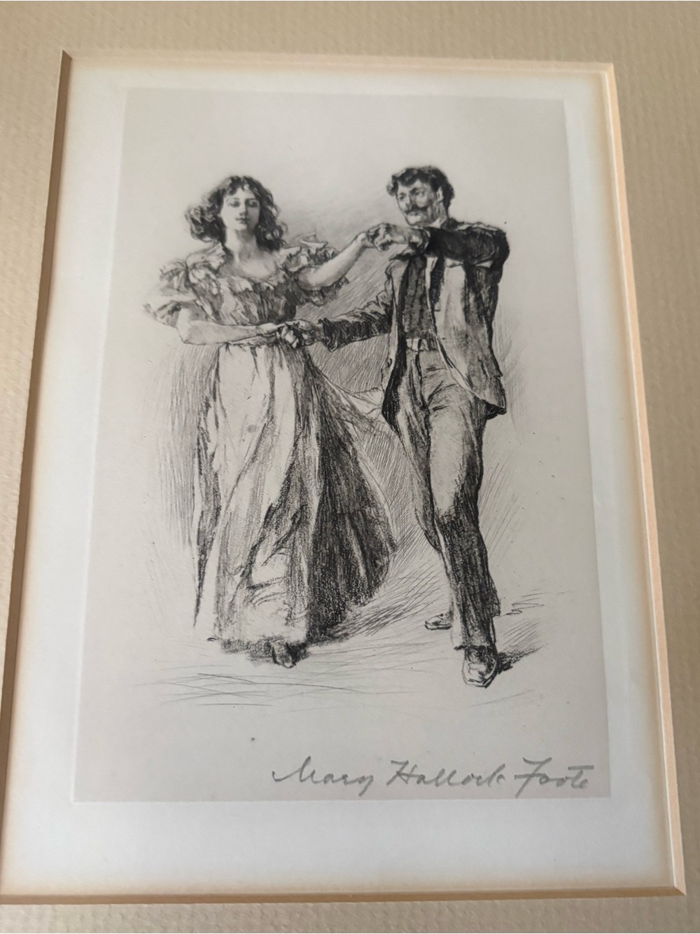 Antique Framed Illustration “Regency Dancing” signed by Mary Holland Foote